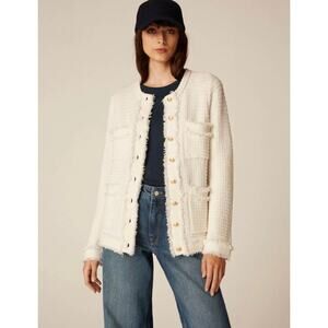 ME+EM Longline Boucle Knit Jacket Lady Jacket Cream Ecru Ivory 8 Cotton